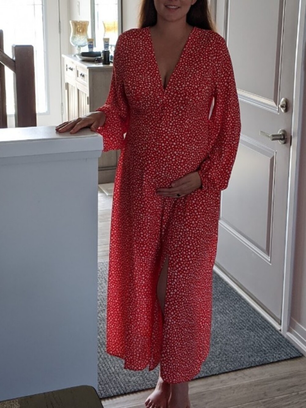 Topshop Maternity Red Floral Long-Sleeve Midi Dress
